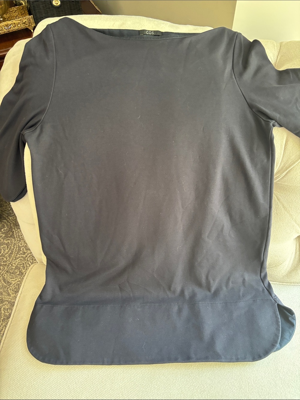 COS Black Crewneck Long Sleeve Top in navy in S